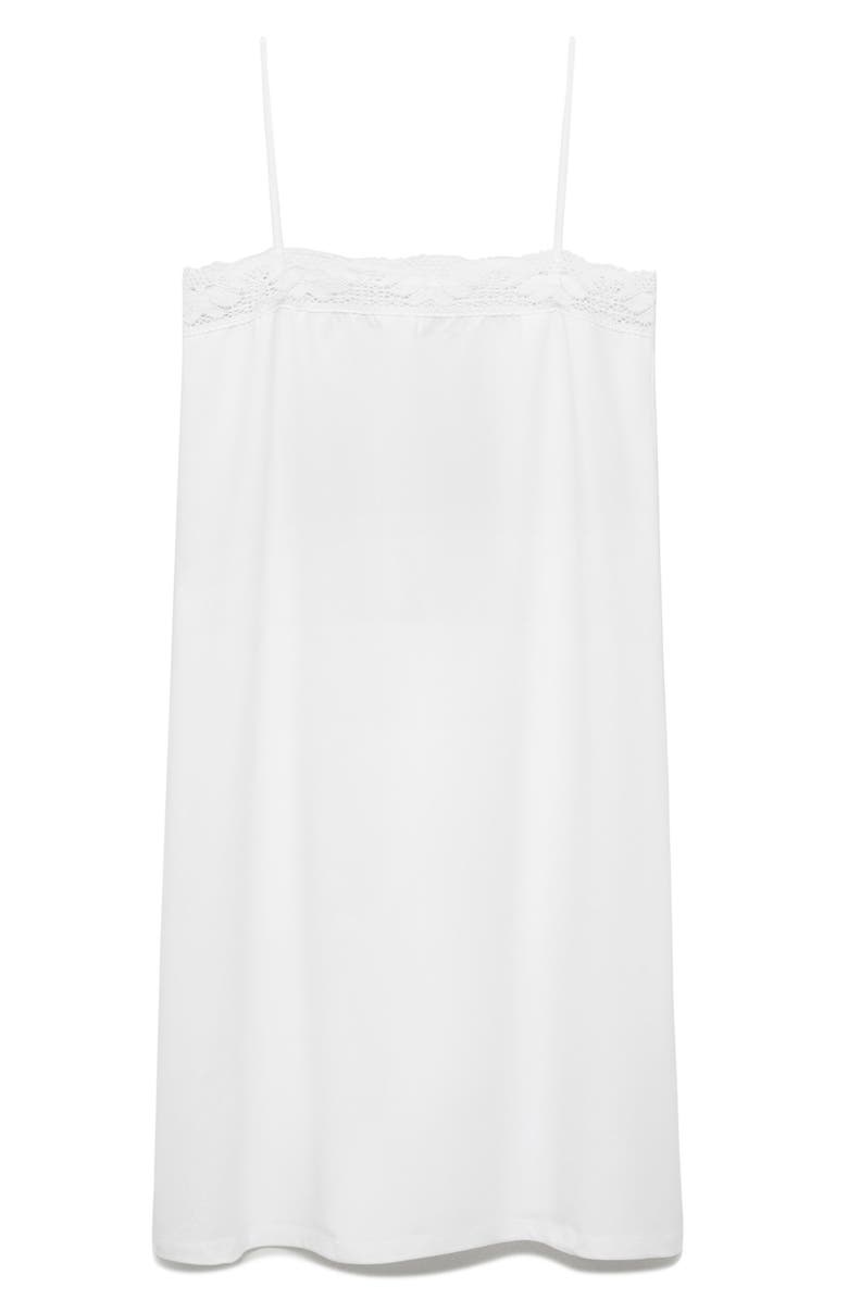 MANGO Lace Trim Cotton Nightgown, Alternate, color, White