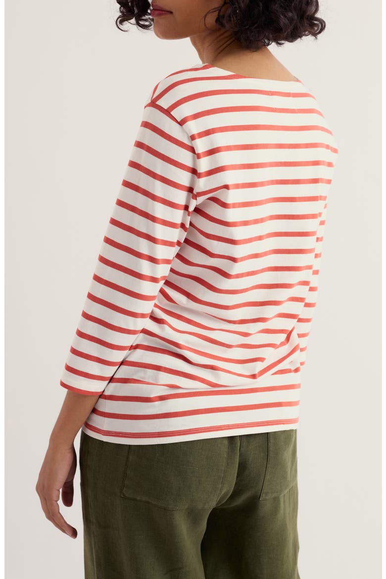 Sailor Stripe Three Quarter Sleeve Organic Cotton T-Shirt, Alternate, color, BRETON CARNELIAN