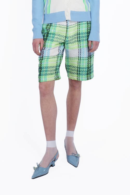 Anna Sui Capri Plaid Shorts In Lime Multi