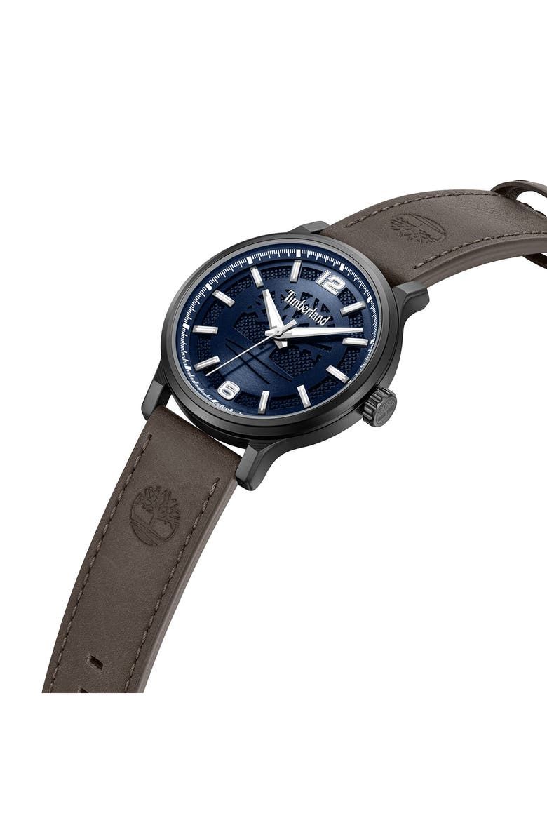 Timberland Driscoll Leather Strap Watch, 43mm, Alternate, color, Blue/ Dark Brown