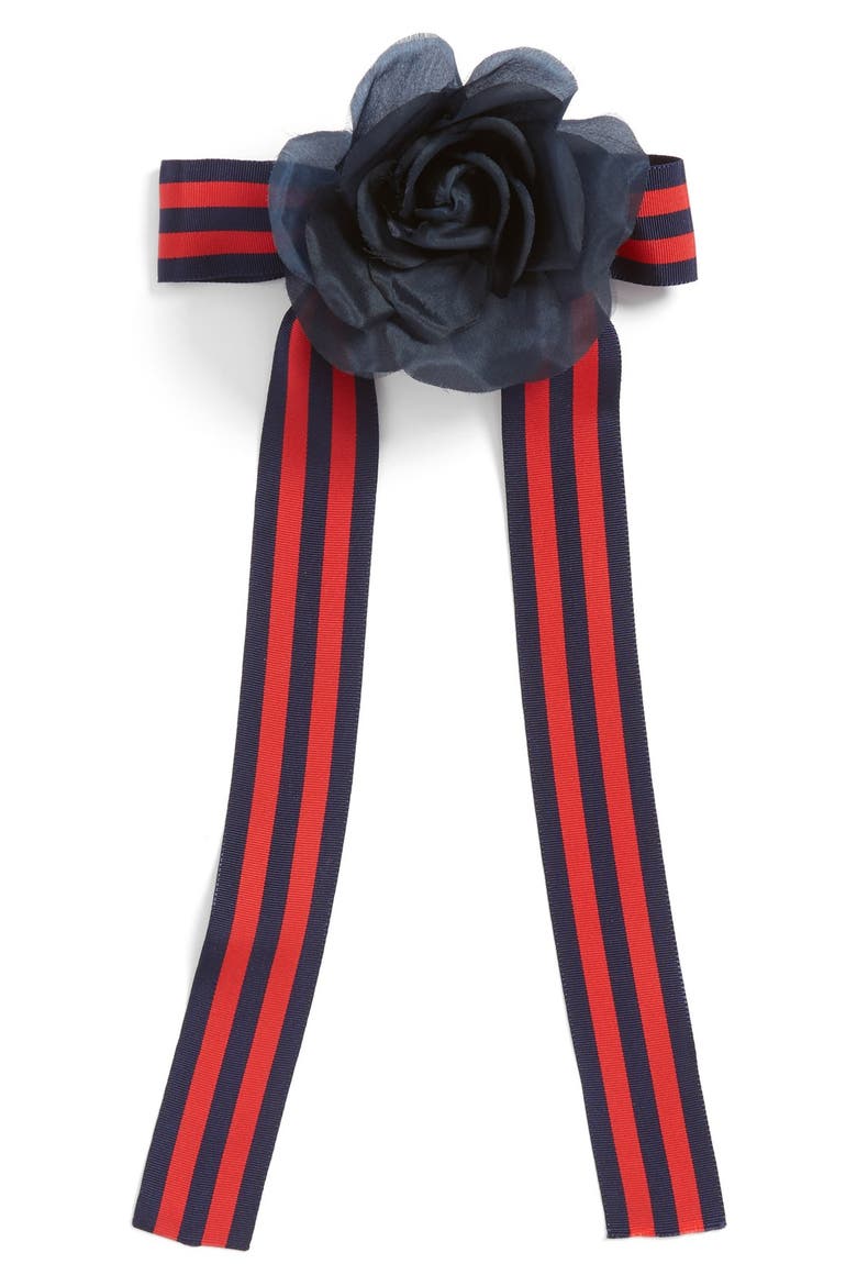 Flower & Stripe Ribbon Bow Tie, Main, color, NAVY/ RED