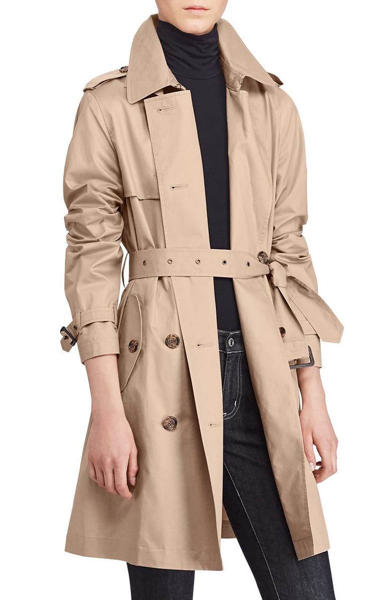Lauren Ralph Lauren Double-Breasted Trench Coat, Main, color, 