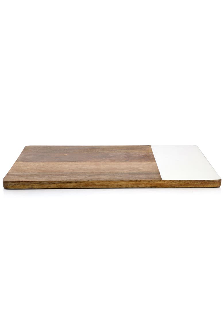 16 Inch Duo Tone Rectangular Wood Serving Platter, Alternate, color, White