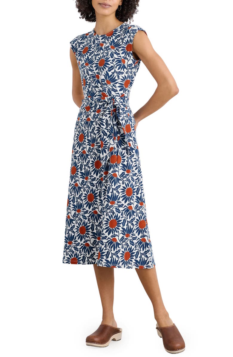 Seasalt Cornwall Fettling Tie Waist Jersey Midi Dress, Main, color, Bold Sunflower Marine Chalk