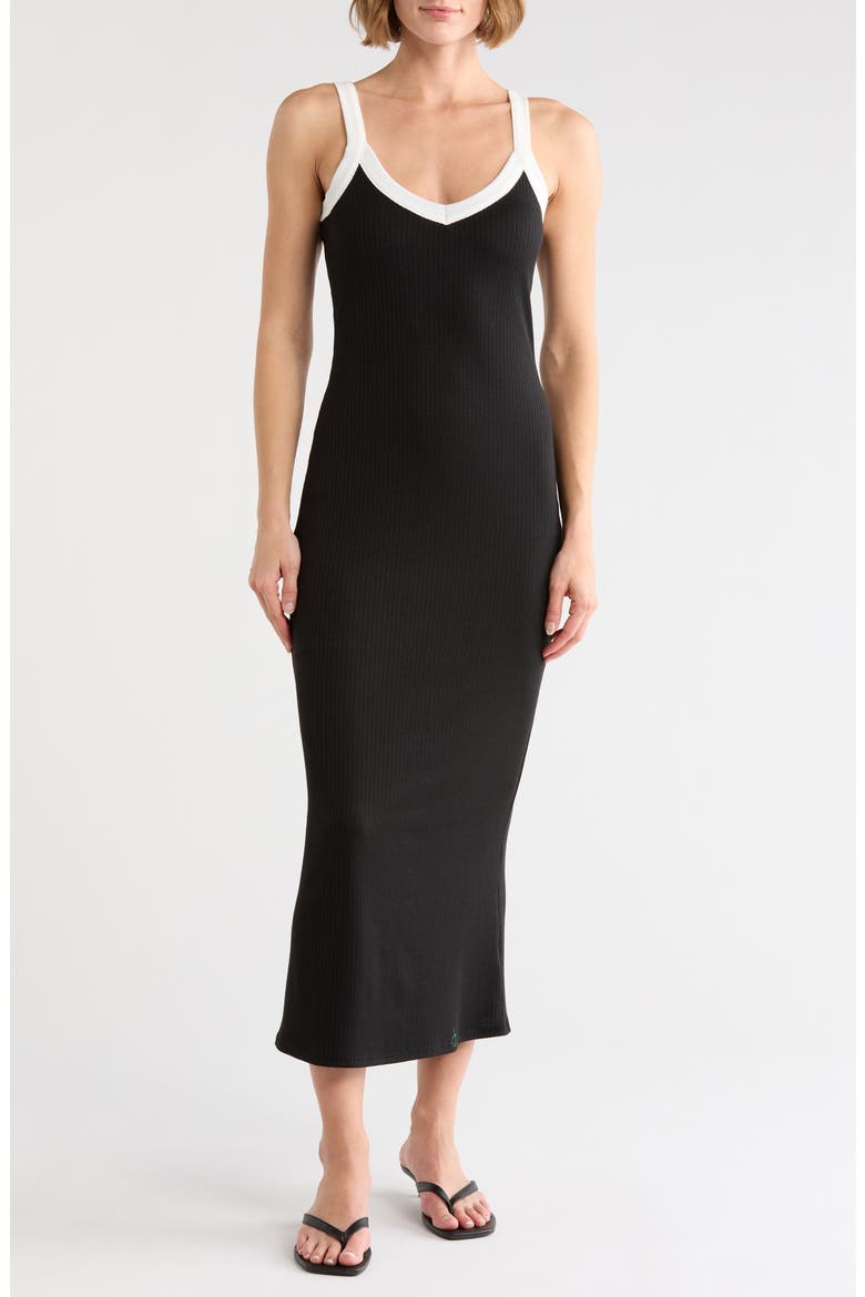 Contrast Trim Ribbed Tank Dress, Main, color, BLACK