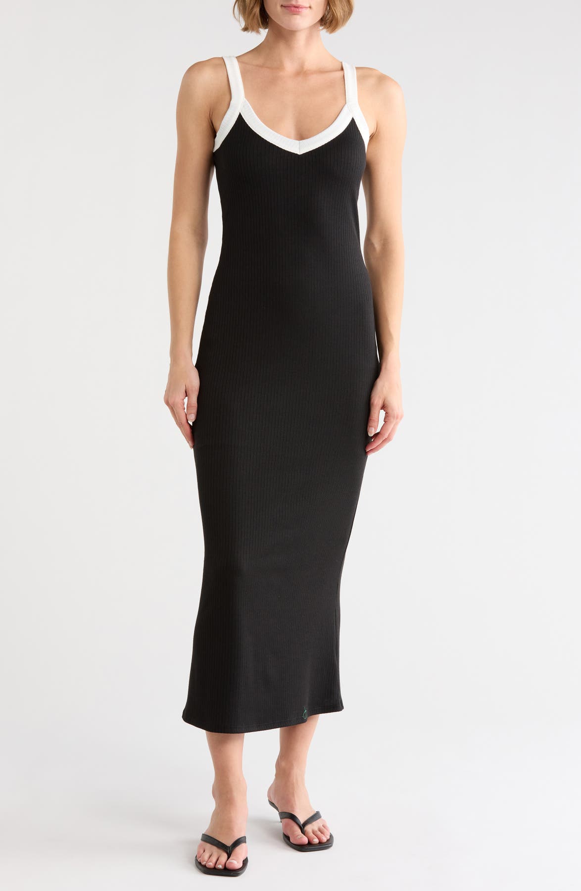 Loveappella Contrast Trim Ribbed Tank Dress