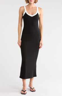 Loveappella Contrast Trim Ribbed Tank Dress