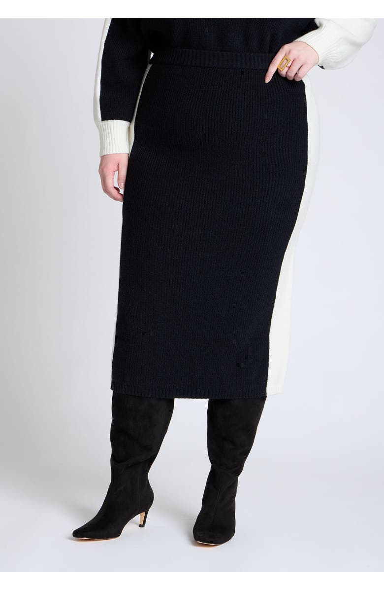 ELOQUII Colorblocked Sweater Midi Skirt, Alternate, color, Black And White Colorblock