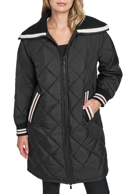 Diamond Quilted Faux Shearling Lined Coat