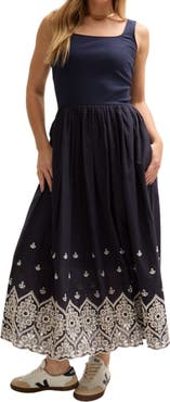 LILY AND LIONEL Cora Sleeveless Jersey Bodice Embroidered Midi Dress
