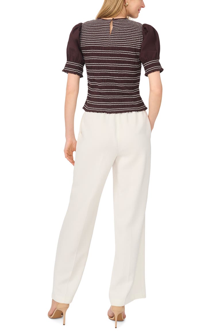 Smocked Puff Sleeve Cotton Top, Alternate, color, DARK CHOCOLATE DELIGHT