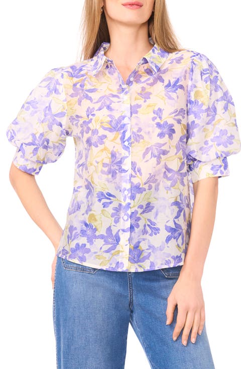 Floral Puff Sleeve Button-Up Shirt