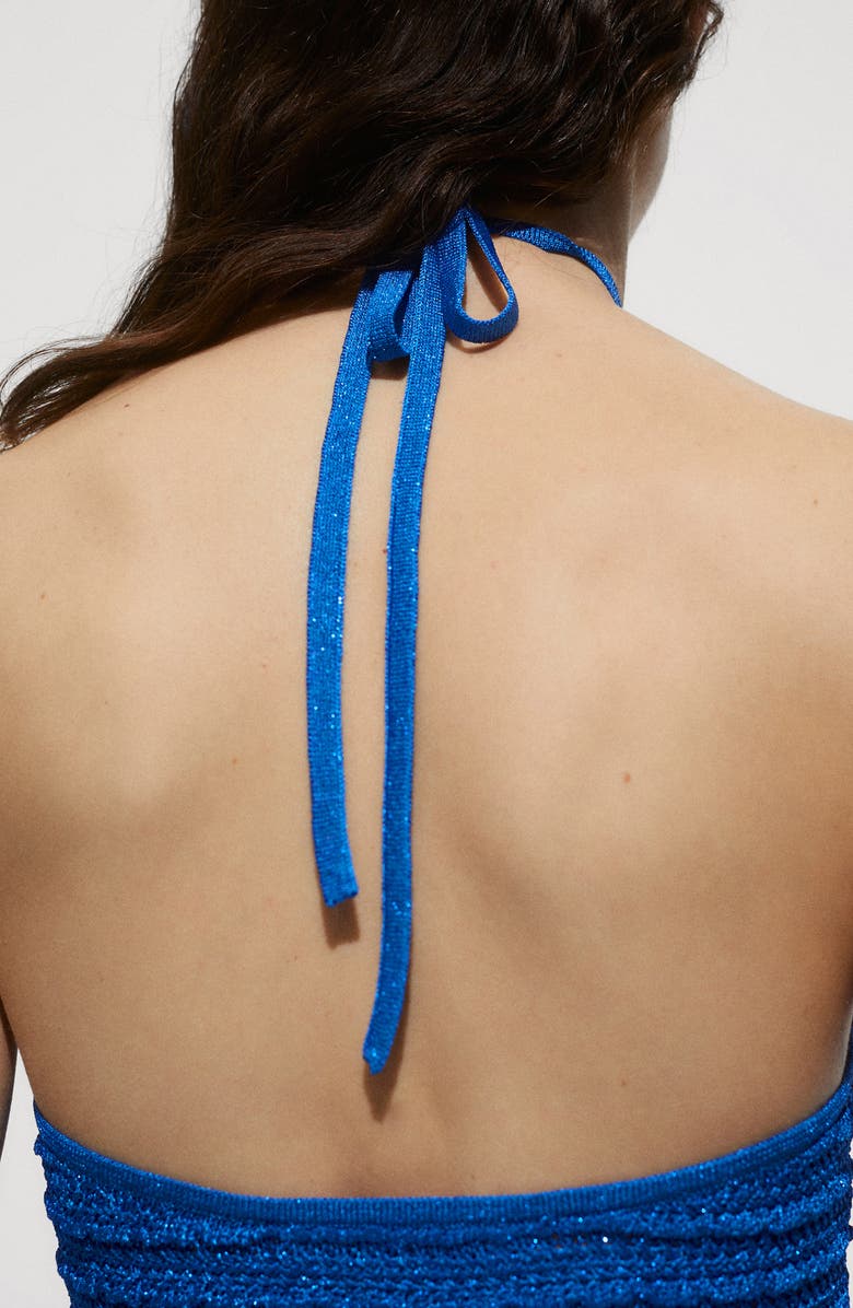 MANGO Metallic Textured Knit Halter Dress, Alternate, color,