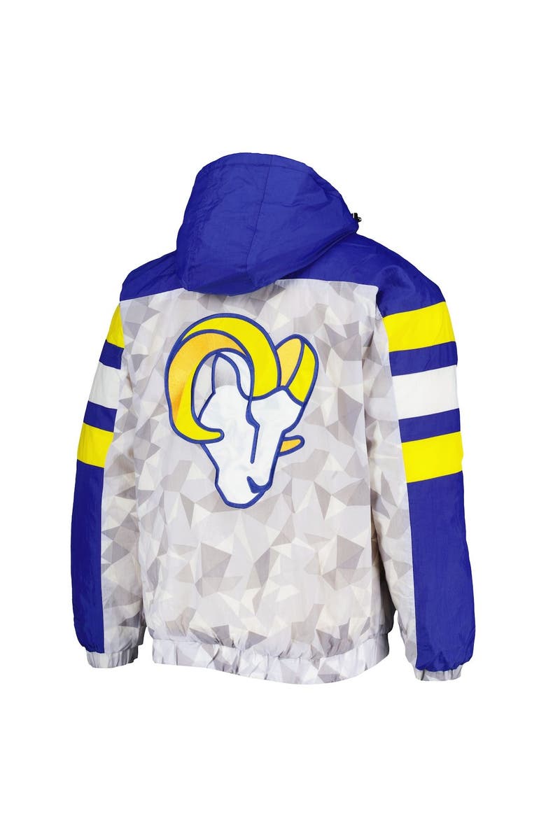 STARTER Men's Starter White/Royal Los Angeles Rams Thursday Night Gridiron Raglan Half-Zip Hooded Jacket, Alternate, color, White