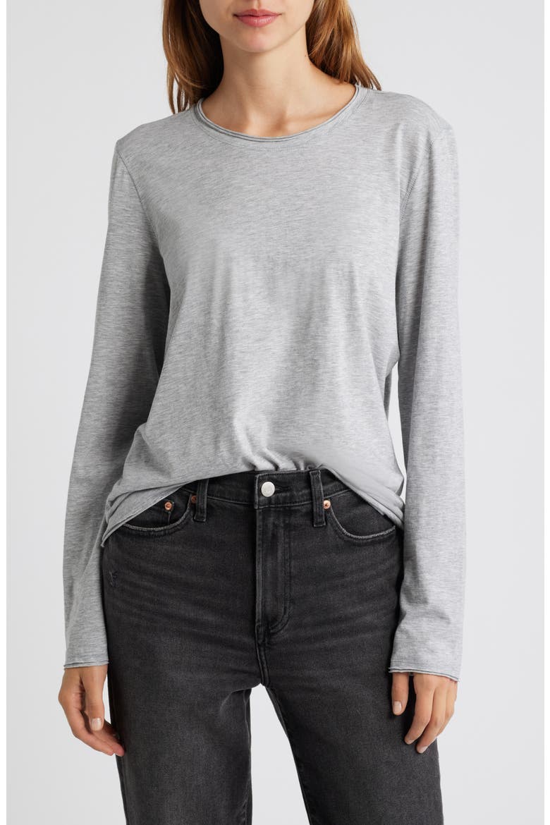 Long Sleeve Cotton T-Shirt, Main, color, HEATHER GREY