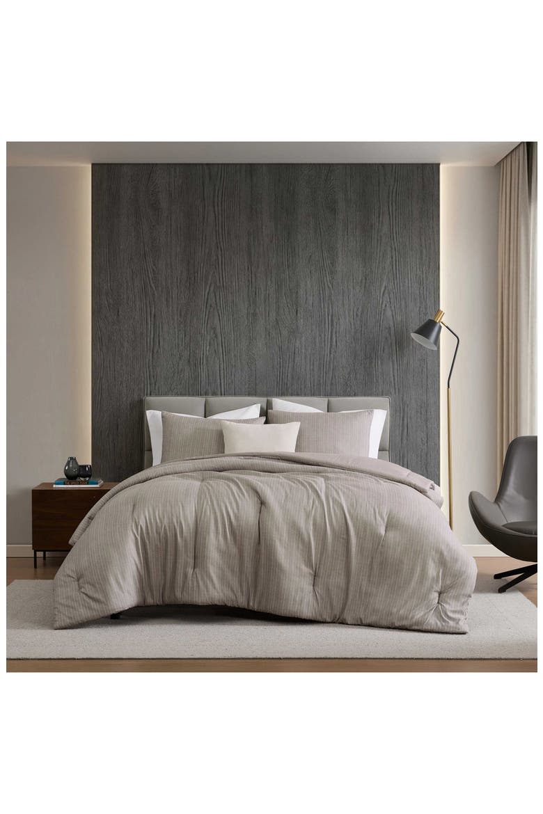 Linen Texture Stripe Comforter Set, Alternate, color, SOFT BROWN