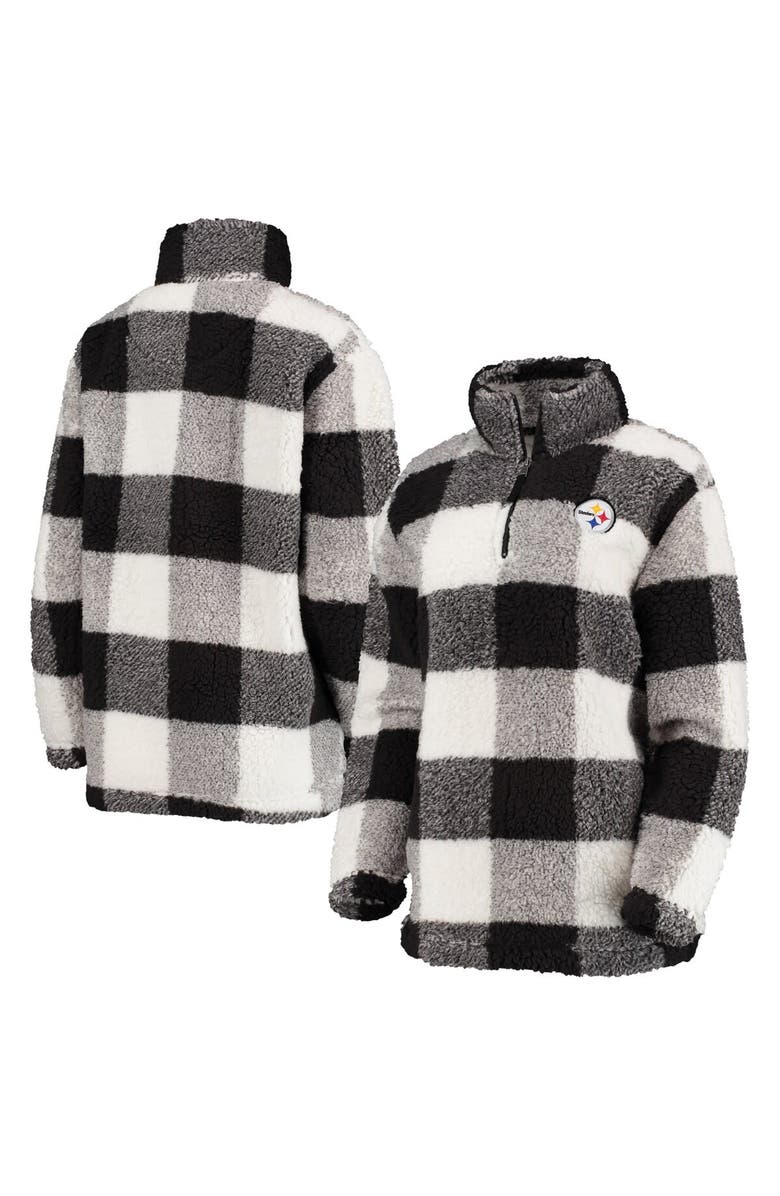G-III 4HER BY CARL BANKS Women's G-III 4Her by Carl Banks Black Pittsburgh Steelers Sherpa Plaid Quarter-Zip Jacket, Main, color, Black