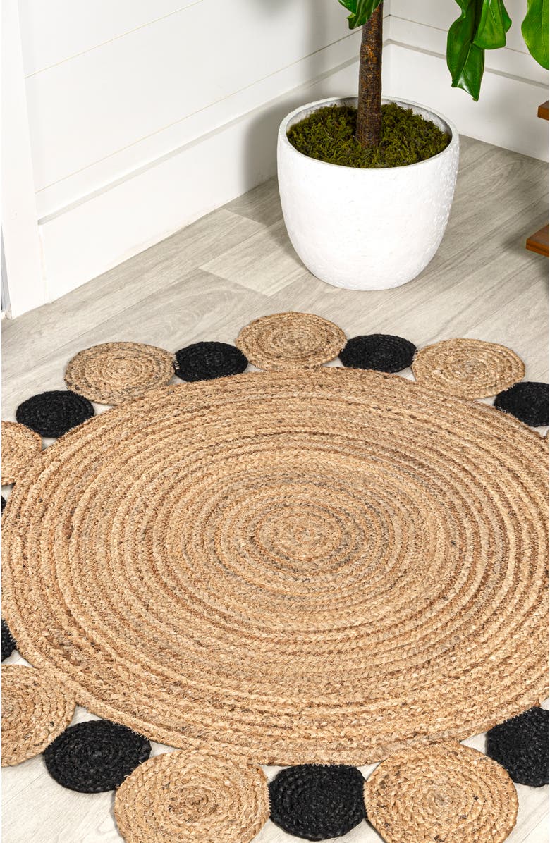 JONATHAN Y Ayana Two-Tone Jute Hippy Circle Round Area Rug, Alternate, color, Natural/Black