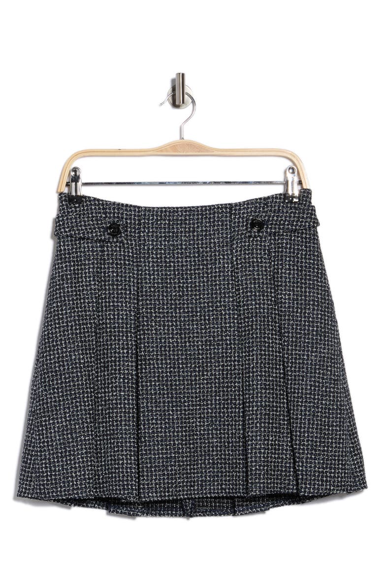DKNY Pleated Tweed Miniskirt, Main, color, Navy Combo