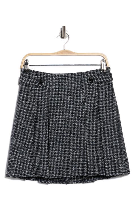 Pleated Tweed Miniskirt