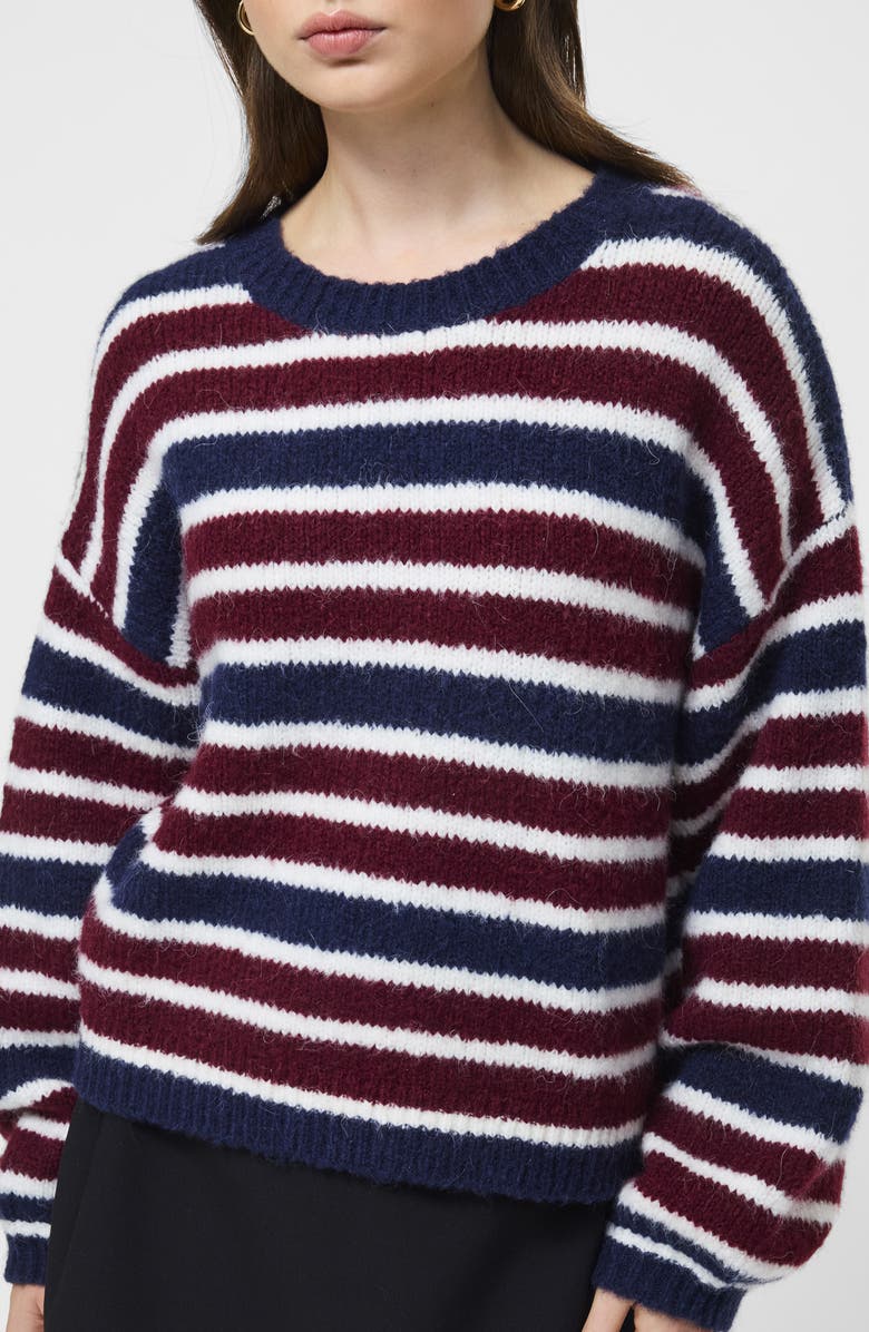 French Connection Stripe Crewneck Sweater, Alternate, color, Cabernet-Royal Blue