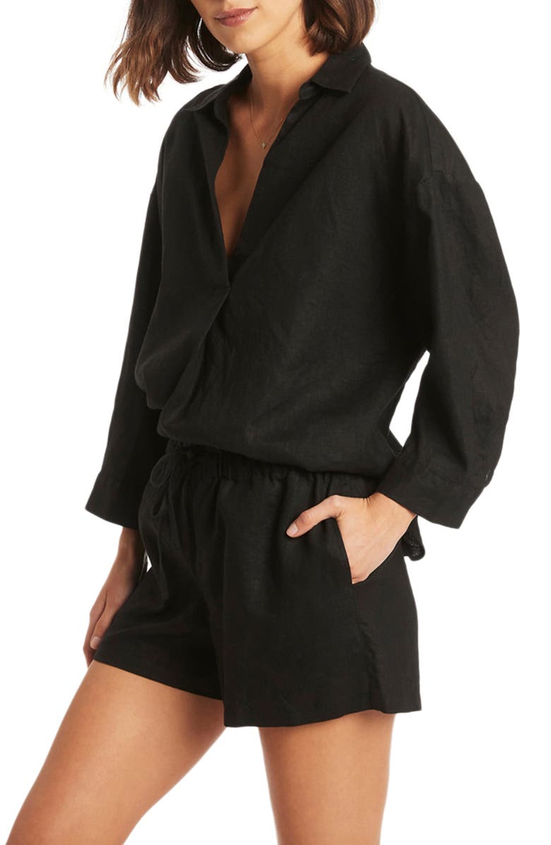 Sea Level Kyotot Linen Cover-Up Shirt, Alternate, color, 