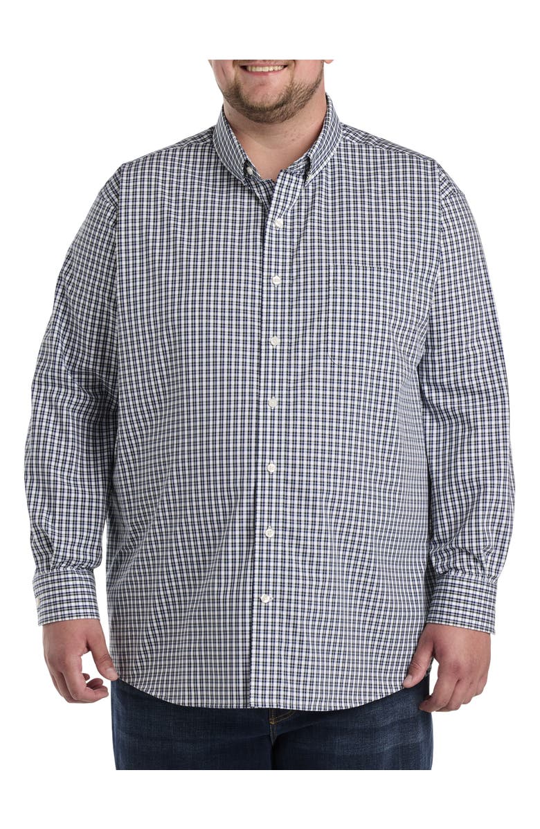 Oak Hill by DXL Big & Tall Check Patterned Sport Shirt, Alternate, color, Navy Green