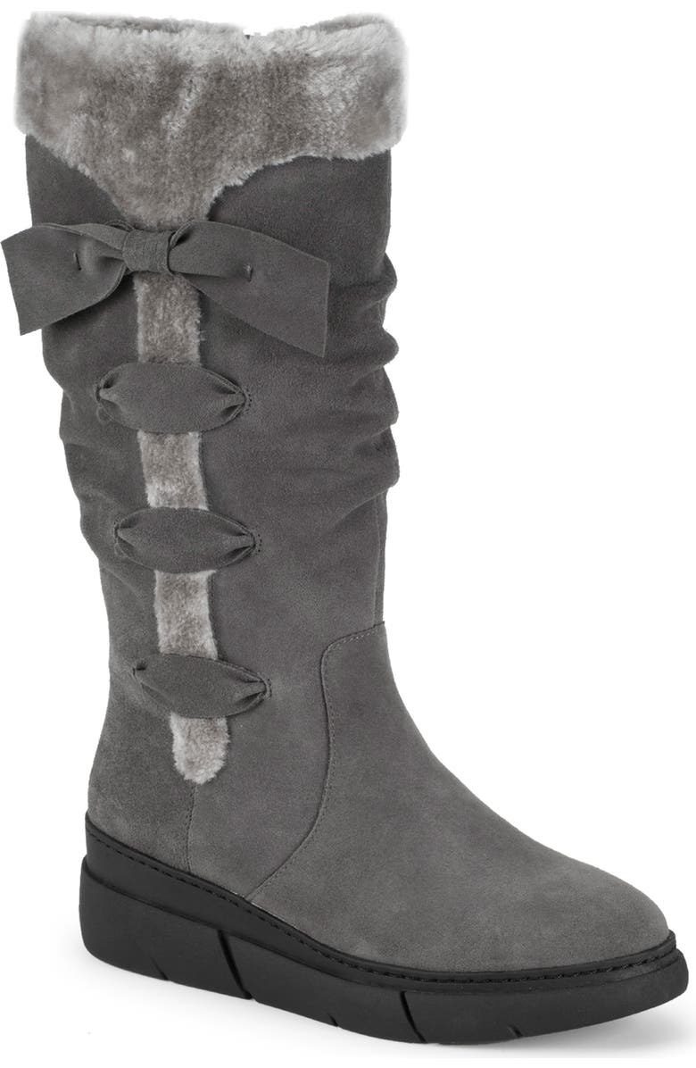 BARETRAPS Larenna Bow Tall Wedge Boot, Main, color, Dark Grey Suede