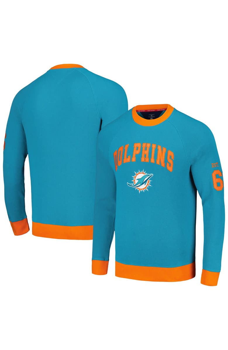 Tommy Hilfiger Men's Tommy Hilfiger Aqua Miami Dolphins Reese Raglan Tri-Blend Pullover Sweatshirt, Main, color, Aqua