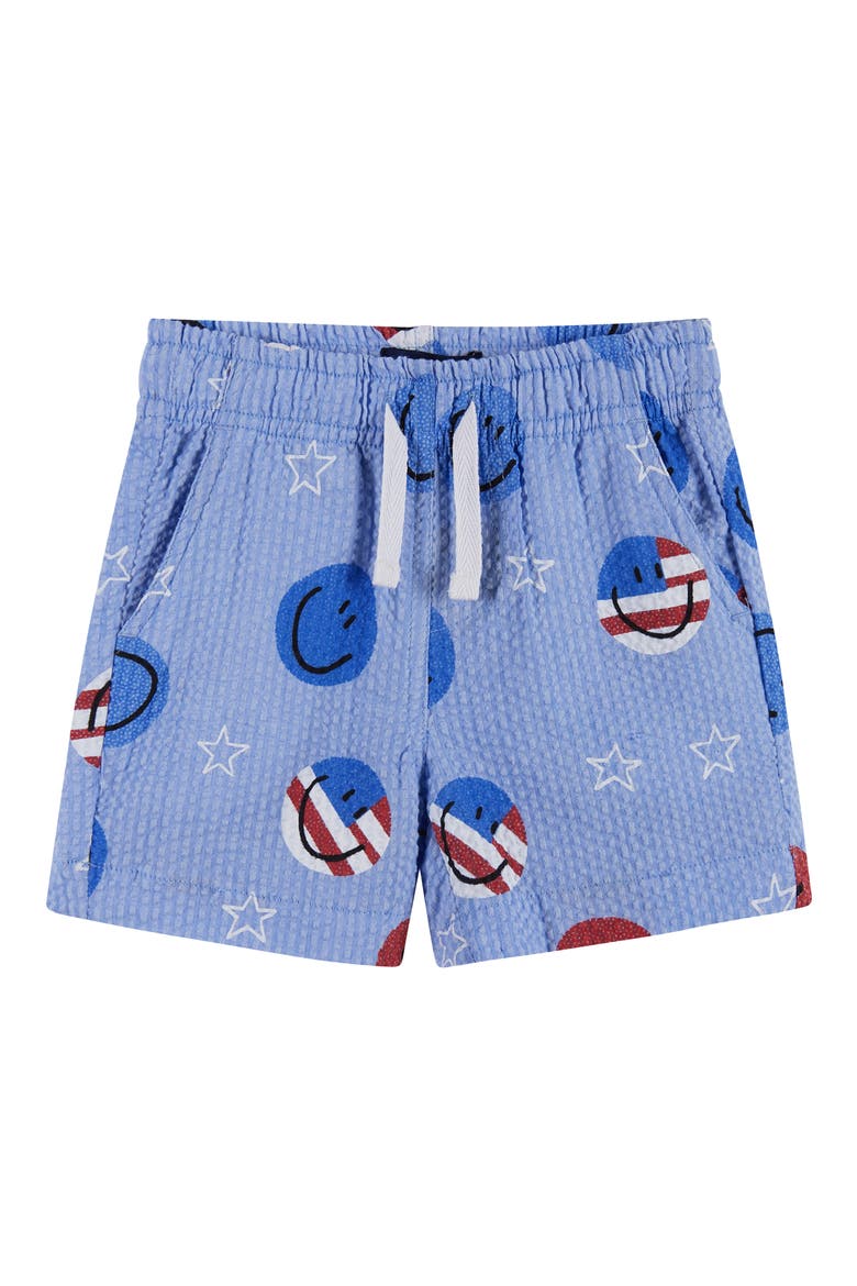 Print Cotton Seersucker Button-Up Shirt & Shorts Set, Alternate, color, BLUE AMERICA