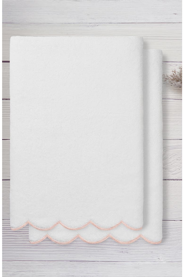 Adornia Scallop Set of 2 Bath Towels, Alternate, color, WHITE/ PINK