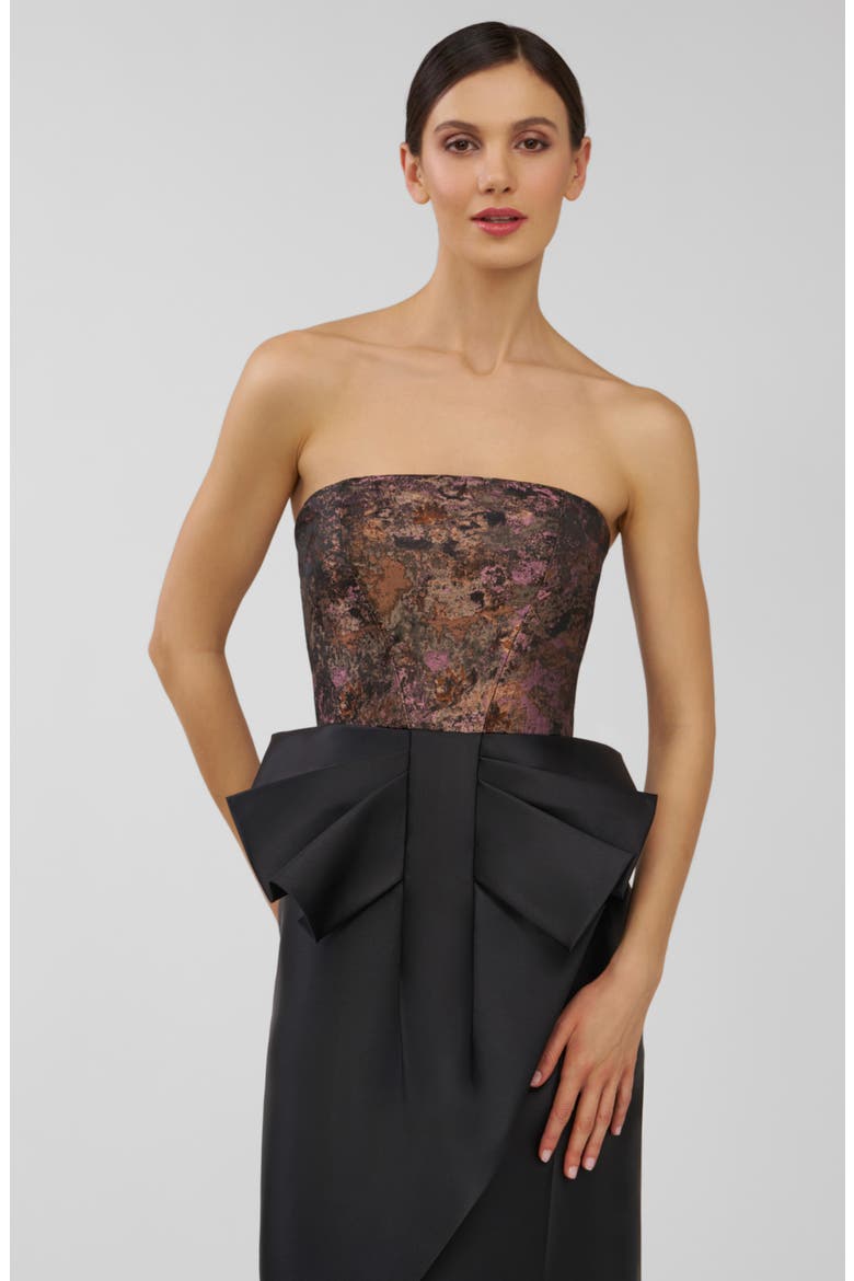 Vanessa Strapless Column Gown, Alternate, color, CARBON MULTI