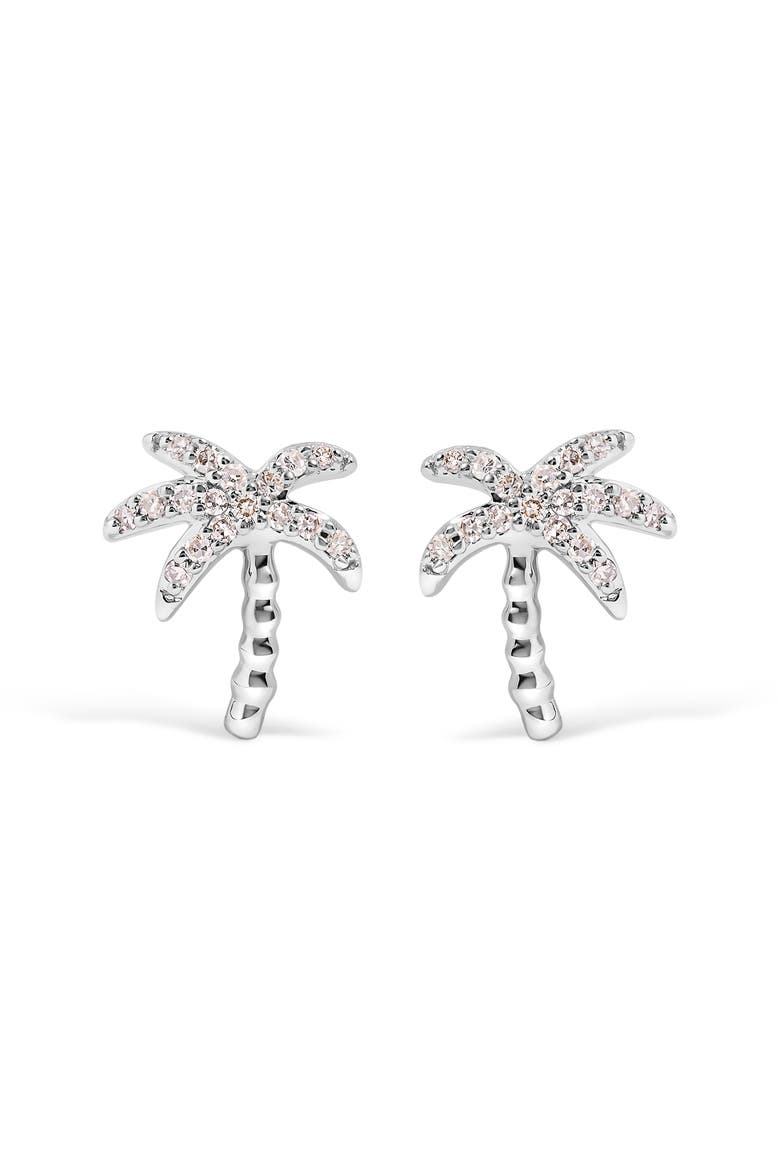 10K White Gold 1/10 Ct Diamond Encrusted Palm Tree Stud Earrings, Main, color, White