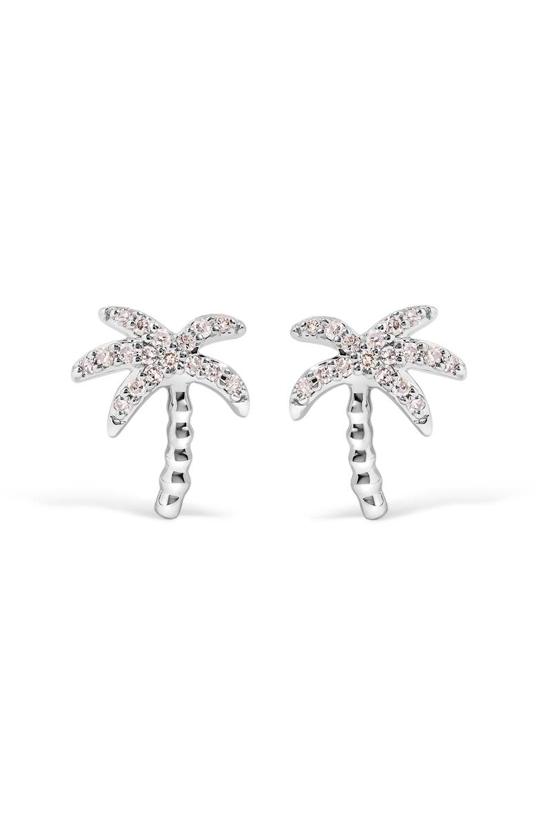 Haus of Brilliance 10K White Gold 1/10 Ct Diamond Encrusted Palm Tree Stud Earrings, Main, color, White