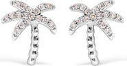 Haus of Brilliance 10K White Gold 1/10 Ct Diamond Encrusted Palm Tree Stud Earrings