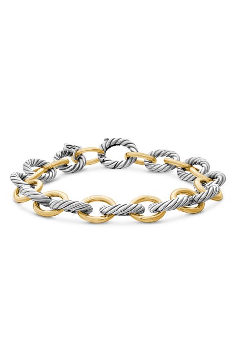 Oval Link Chain Bracelet in Sterling Silver & 18K Gold, 10mm
