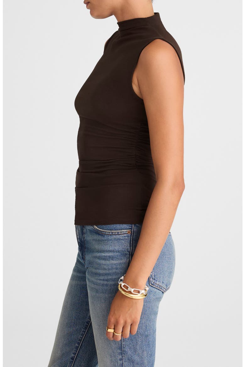 Ruched Mock Neck Sleeveless Top, Alternate, color, MOLASSES