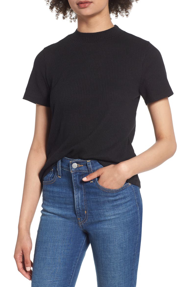 Mock Neck Slouch Tee, Main, color, BLACK