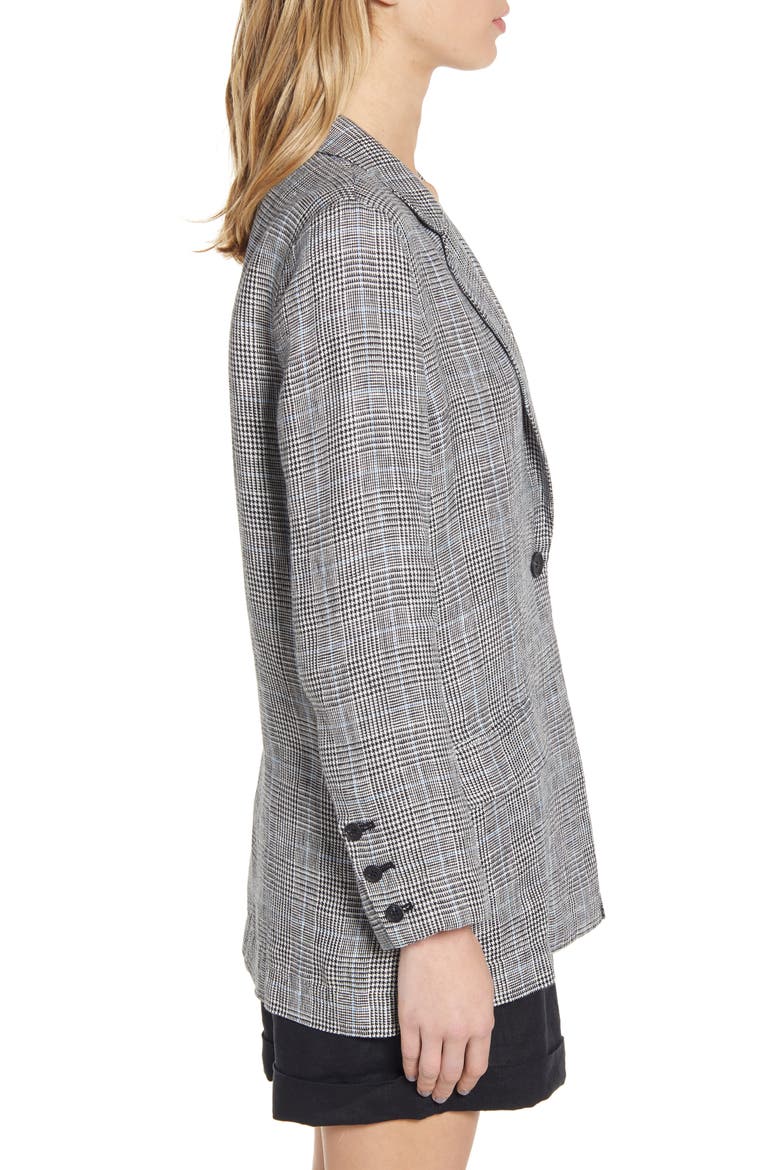 Single Button Linen Blazer, Alternate, color, BLACK- WHITE GRETCHEN PLAID