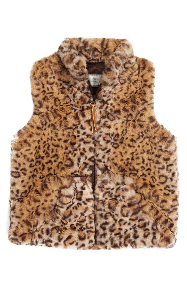 Widgeon Kids' Leopard Faux Fur Zip Vest, Main, color, 