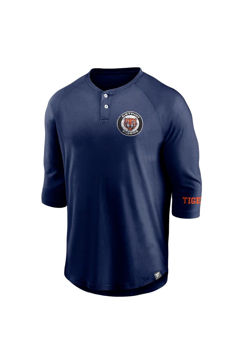Men's Fanatics Branded Navy Detroit Tigers Sport Resort Weathered Henley Washed Raglan 3/4-Sleeve T-Shirt, Alternate, color, Navy