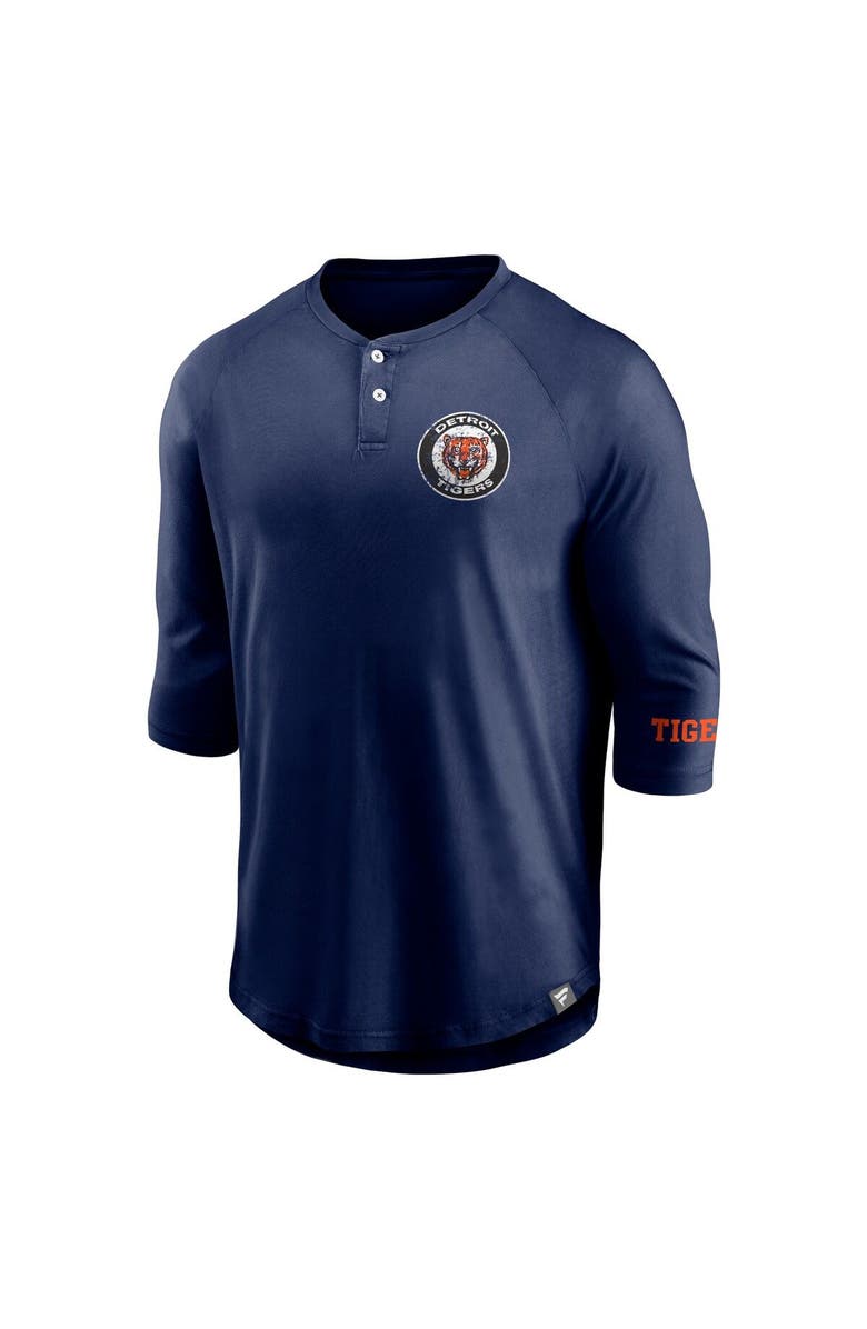 FANATICS Men's Fanatics Branded Navy Detroit Tigers Sport Resort Weathered Henley Washed Raglan 3/4-Sleeve T-Shirt, Alternate, color,