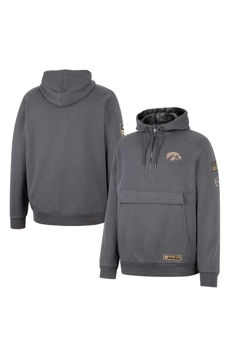 COLOSSEUM Men's Colosseum Charcoal Iowa Hawkeyes OHT Military Appreciation Quarter-Zip Hoodie, Main, color, Charcoal