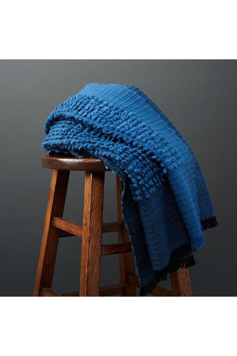 Macaroon Midnight Dark Blue Plush Textured Merino Handloom Throw, Alternate, color, Indigo/Blue