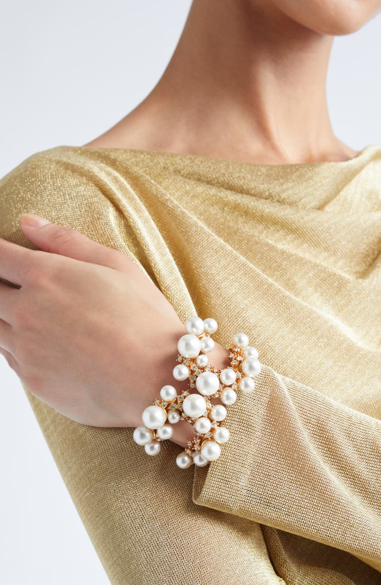 Oscar de la Renta Faux Pearl & Crystal Pavé Cuff Bracelet, Alternate, color, Pearl