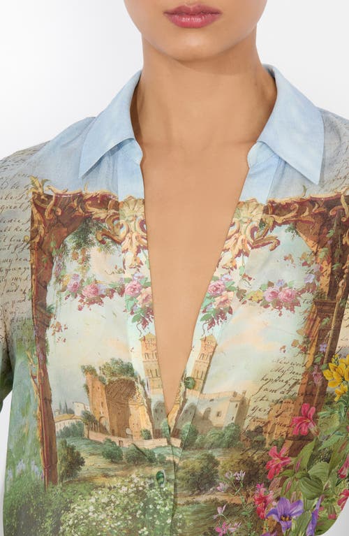 Alice And Olivia Eloise Button Down Blouse In Dusk To Dawn