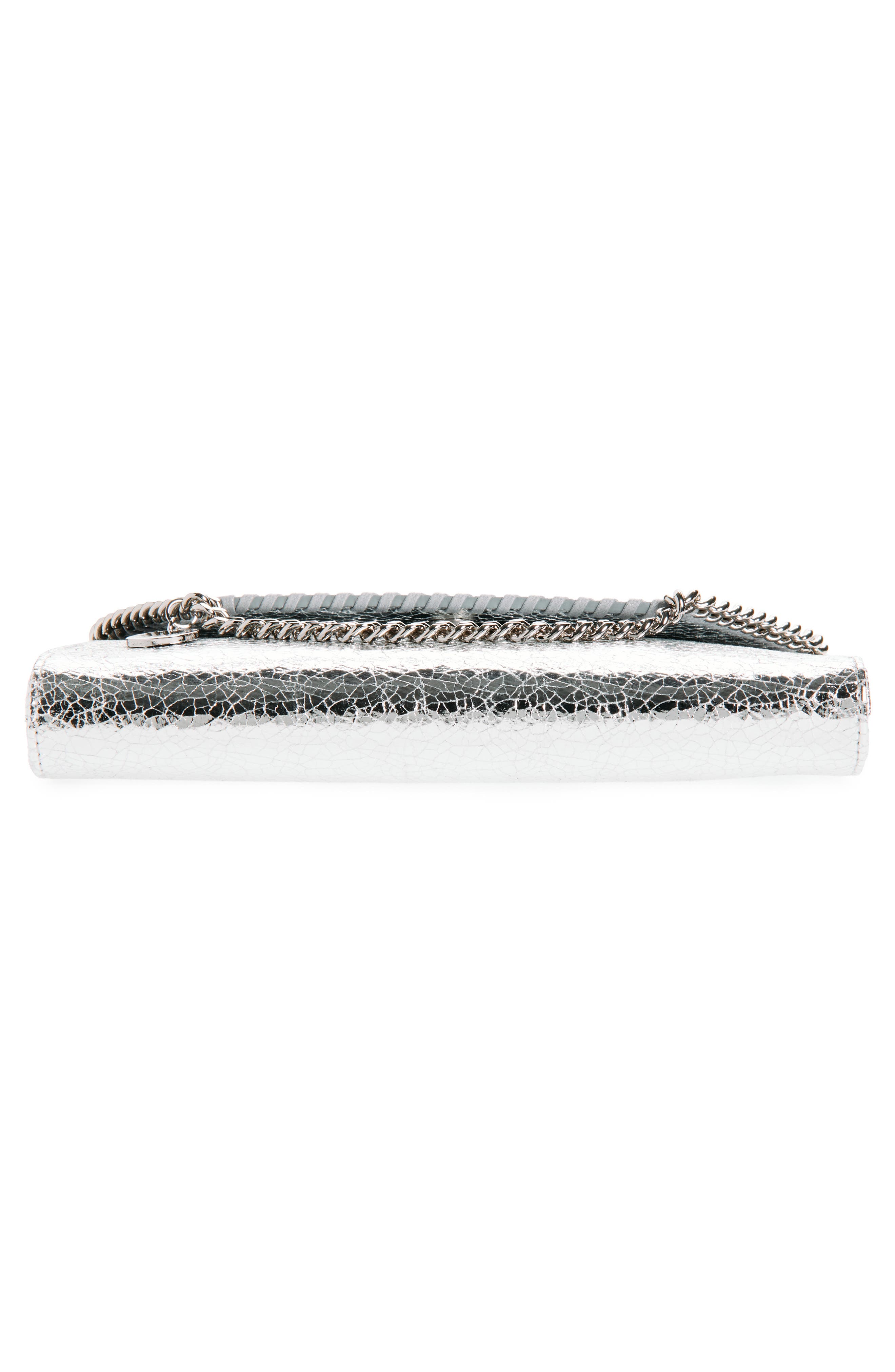 Stella McCartney Falabella Crinkle Metallic Faux Leather Wallet on Chain, Alternate, color, Silver