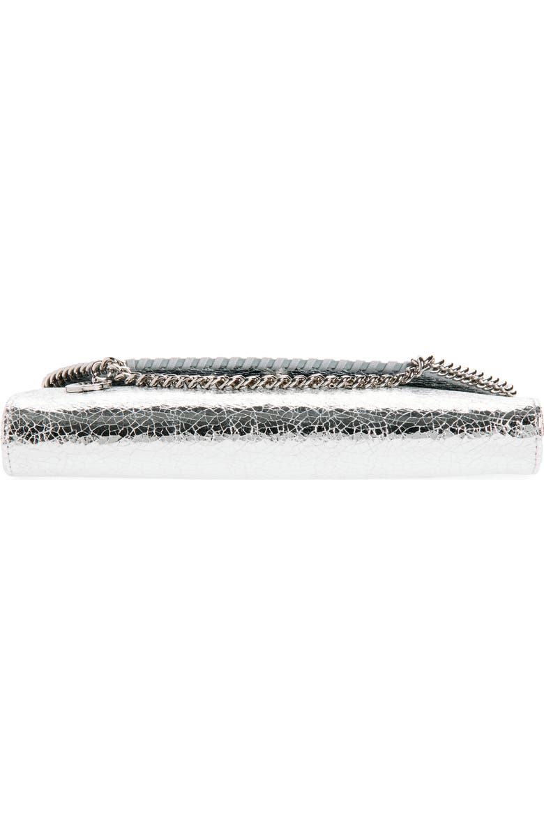 Stella McCartney Falabella Crinkle Metallic Faux Leather Wallet on Chain, Alternate, color, Silver