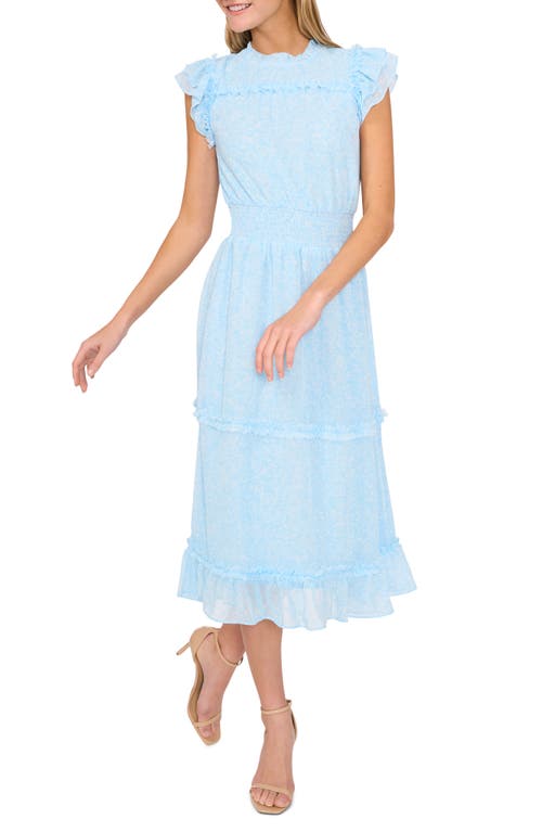 CECE CECE FLORAL FLUTTER SLEEVE MIDI DRESS 