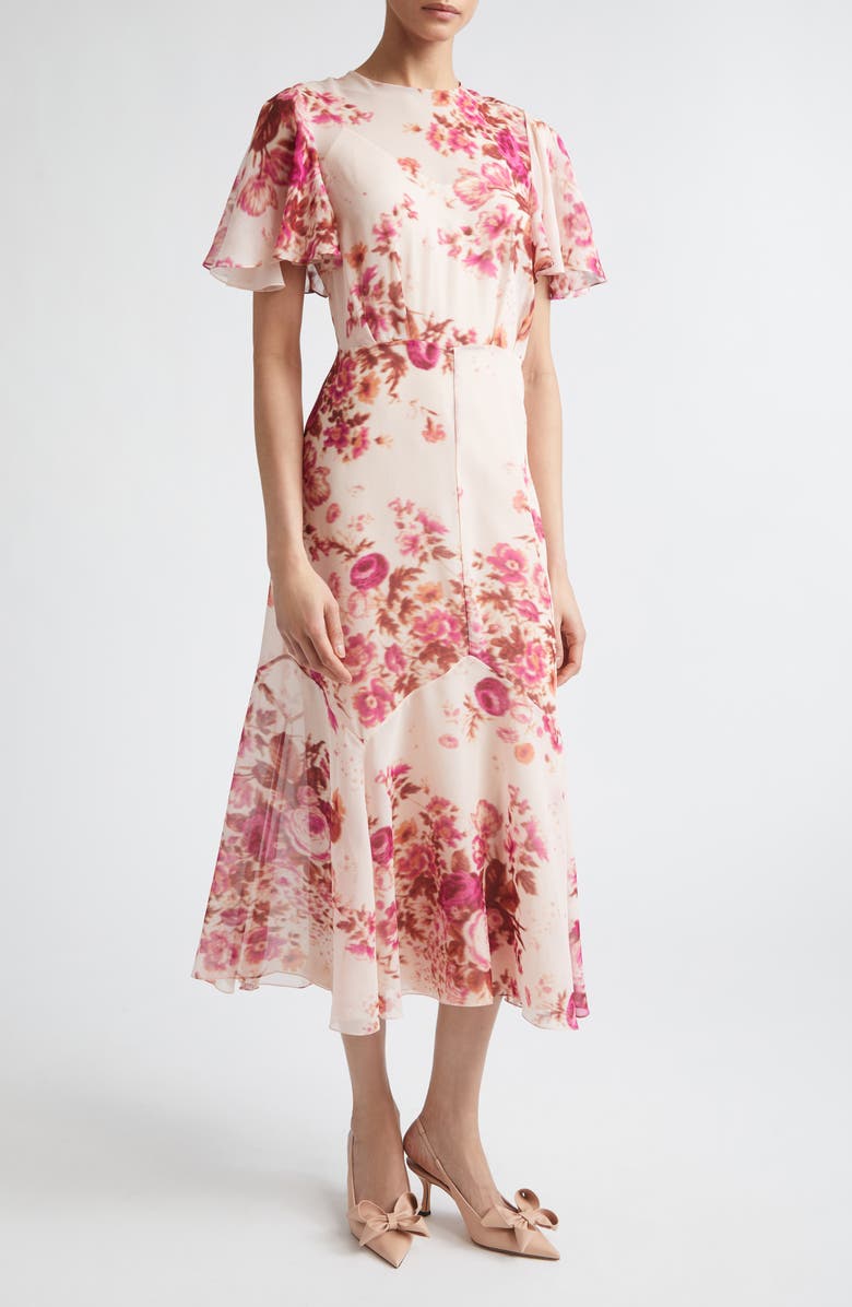 Erdem Floral Print Silk Voile Midi Dress, Main, color, Rose Bouquet Camisole Pink